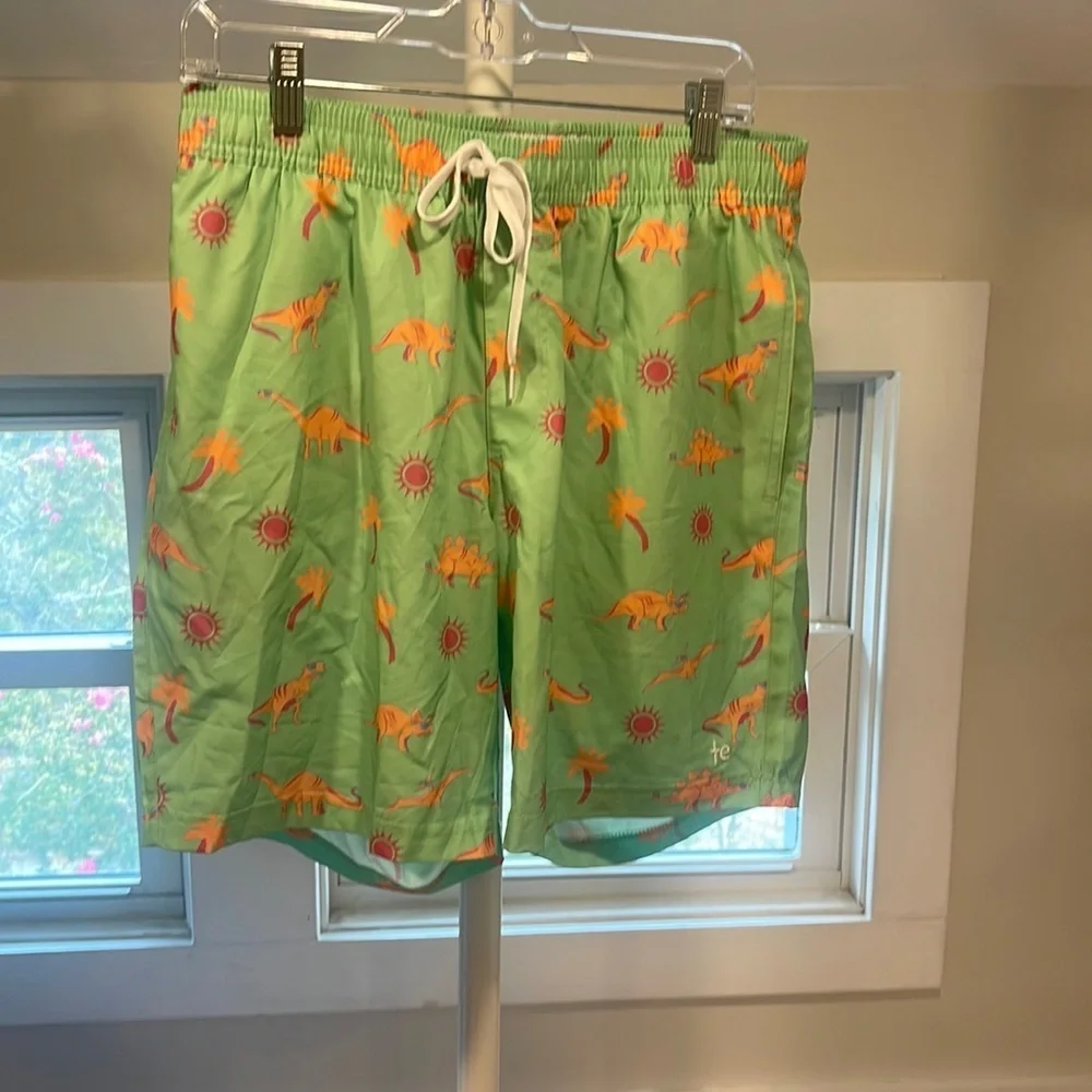 TIPSY ELVES SWIM TRUNKS DINOSAUR MENS GREEN ORANGE, Size Large